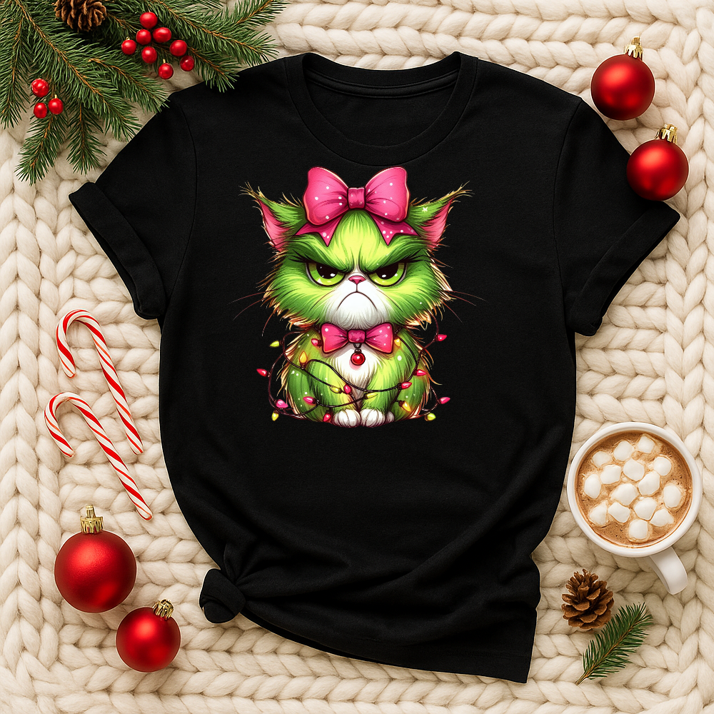 Grumpy Christmas Cat Tee image 1