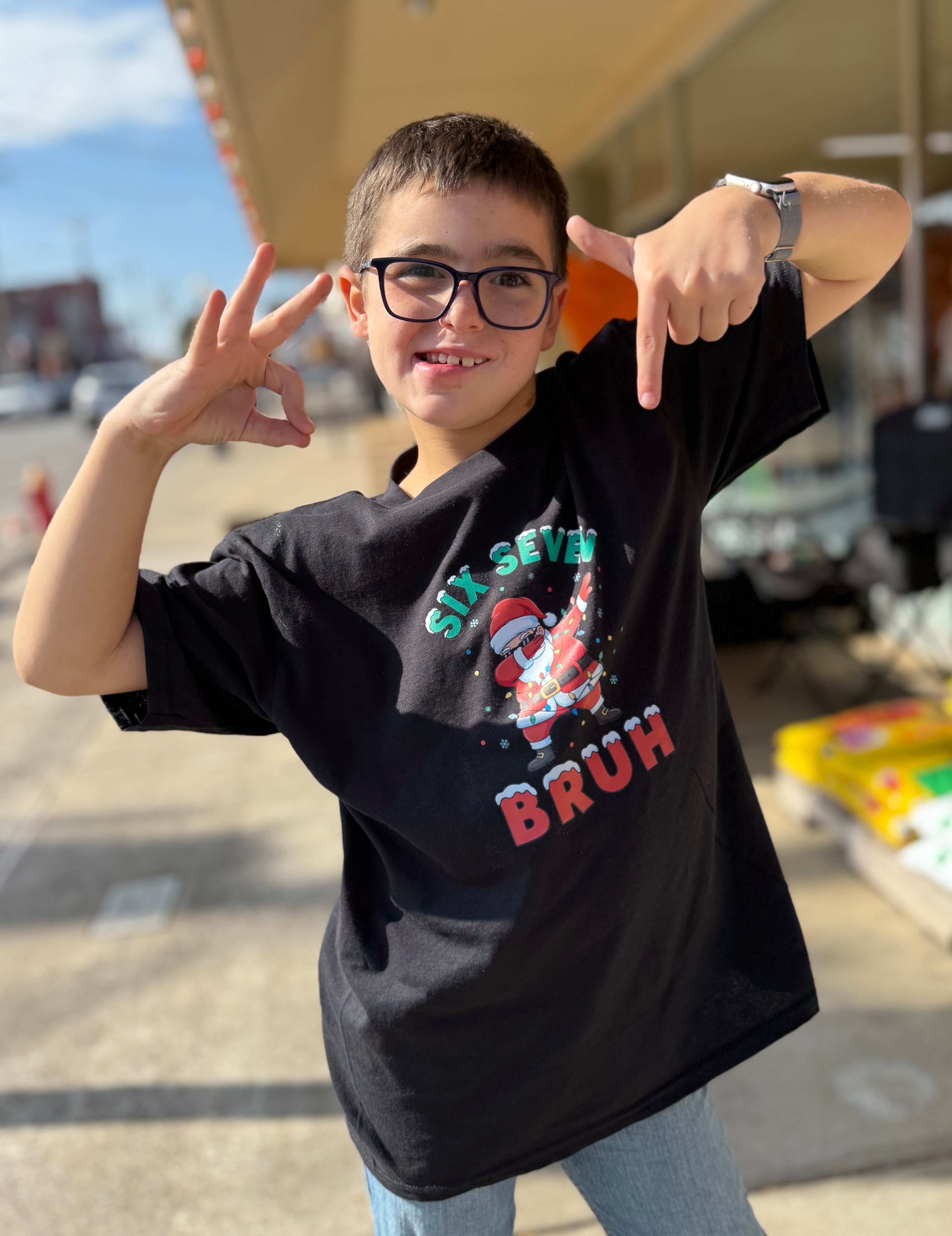 Kids “Six Seven Bruh” Christmas Santa Dab Tee