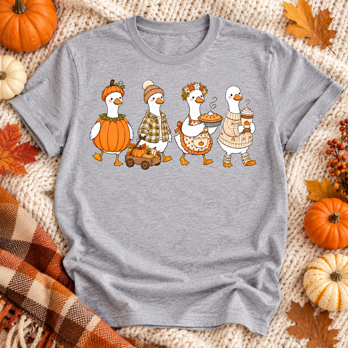 Cute Fall Geese heather gray shirt mockup