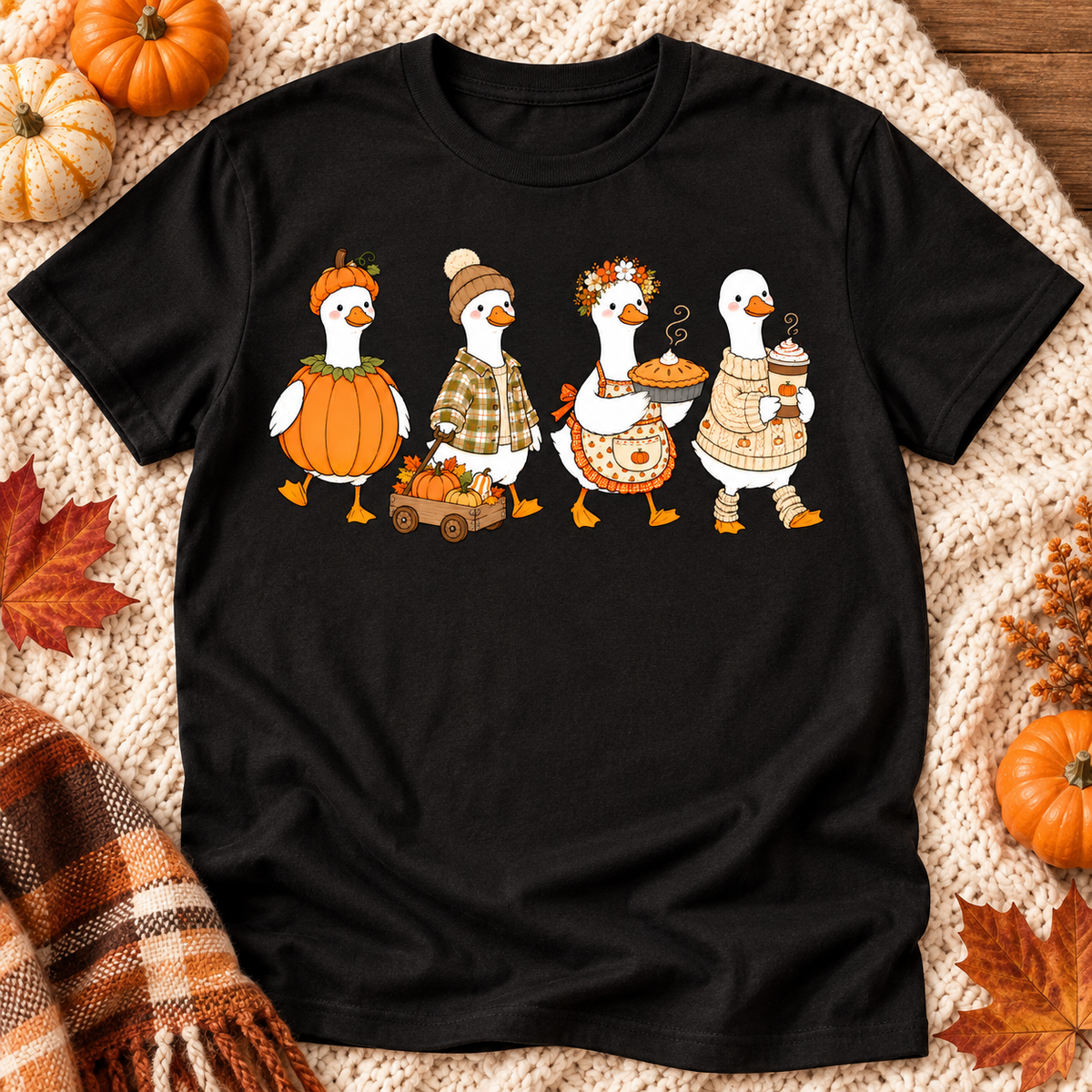 Cute Fall Geese black shirt mockup