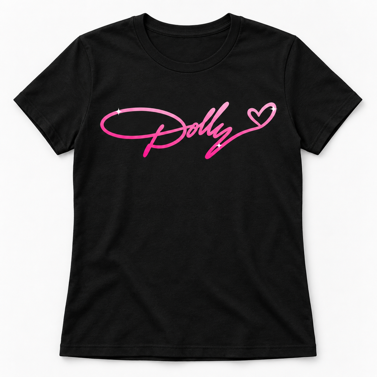 Dolly pink script graphic tee in black