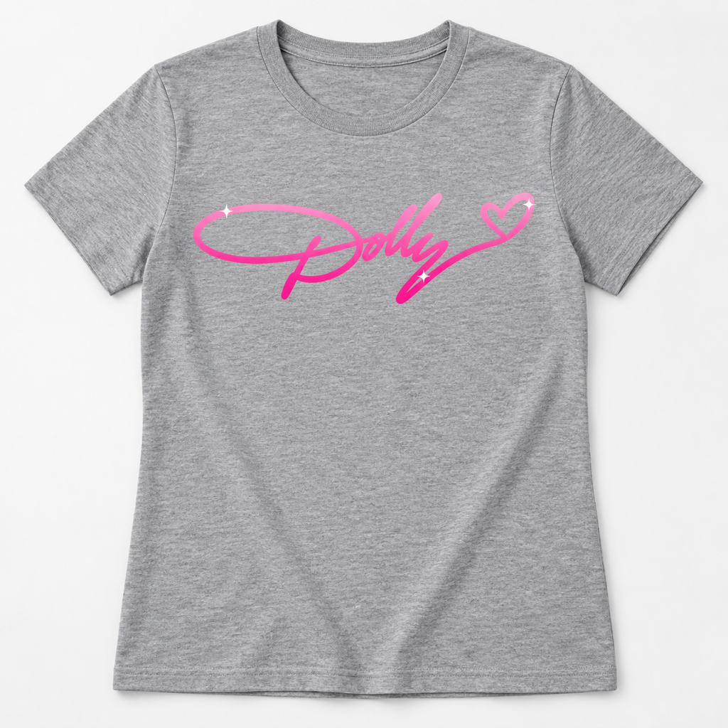 Dolly pink script graphic tee in heather gray