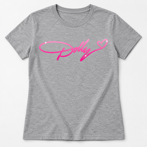 Dolly pink script graphic tee in heather gray