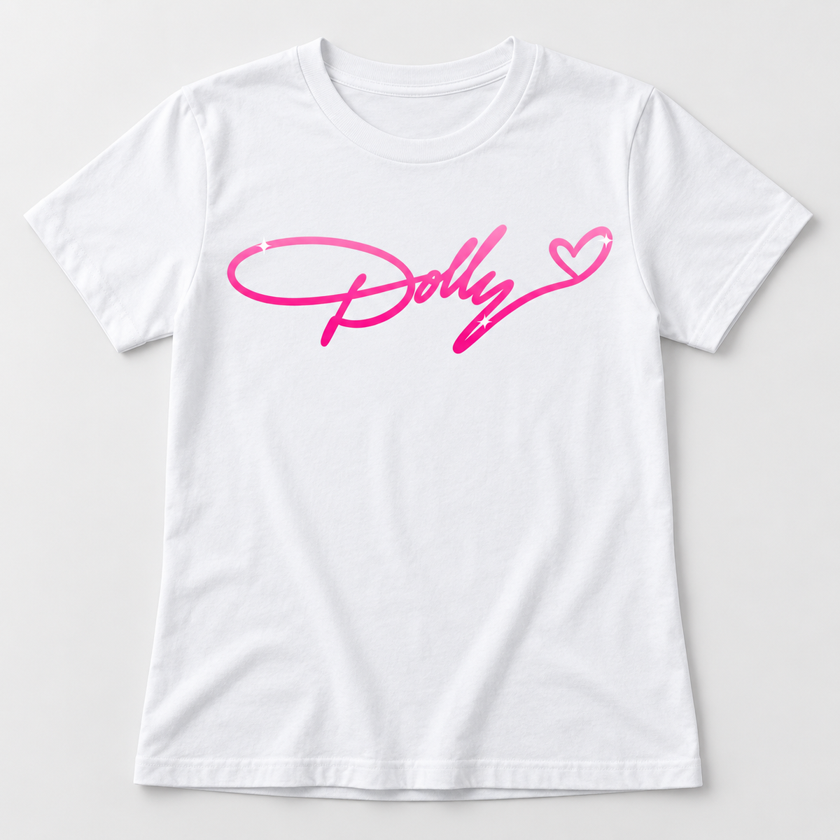 Dolly pink script graphic tee in white