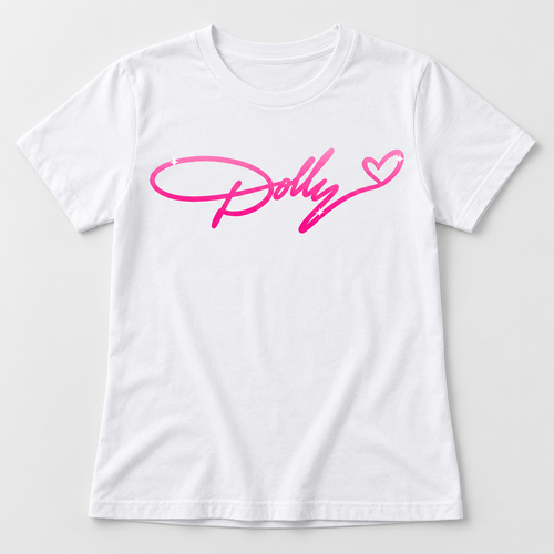 Dolly pink script graphic tee in white