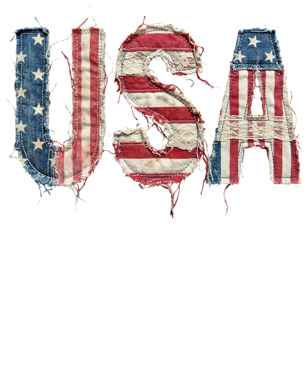 Fabric USA patchwork letter DTF transfer
