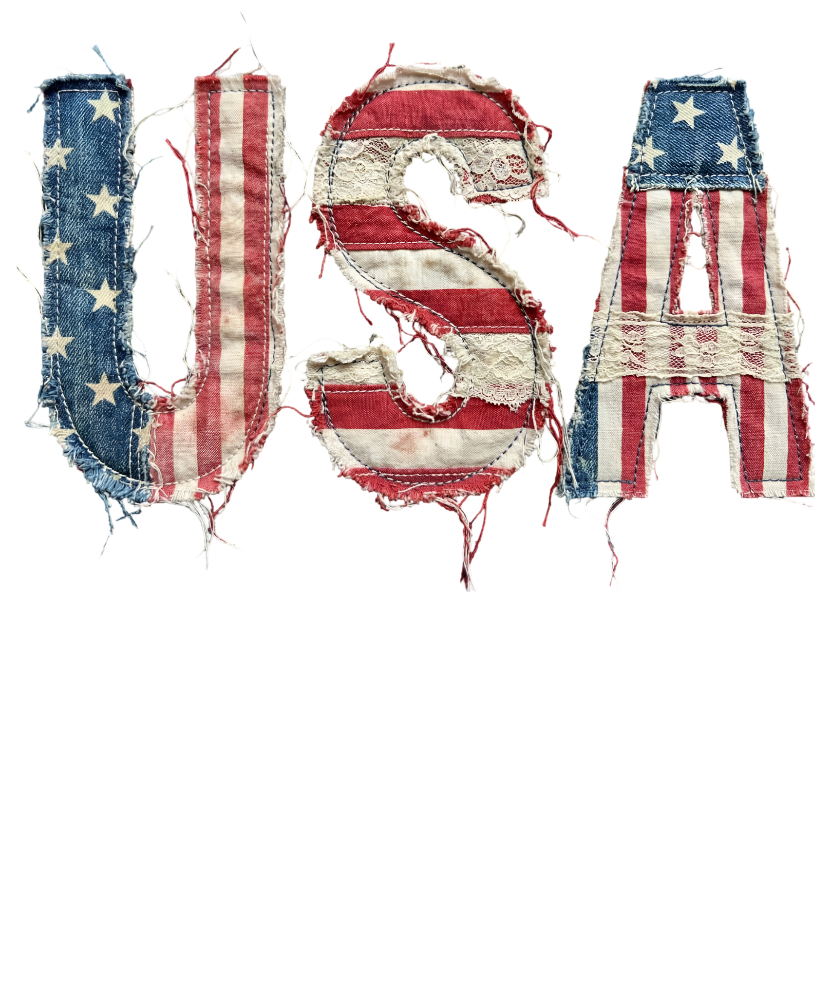 Fabric USA patchwork letter DTF transfer