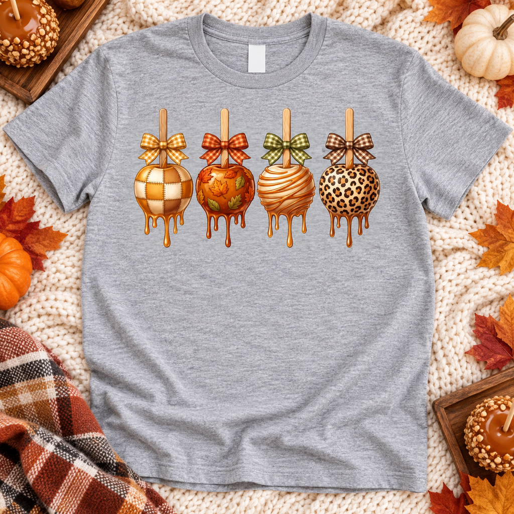 Fall Caramel Apples heather gray shirt mockup