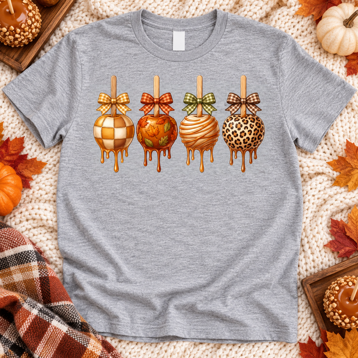 Fall Caramel Apples heather gray shirt mockup