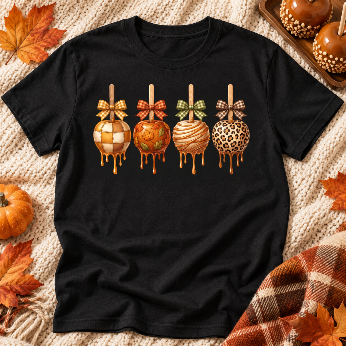 Fall Caramel Apples black shirt mockup