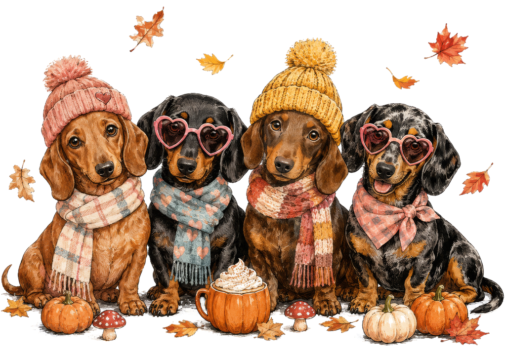 Fall Dachshunds DTF transfer design