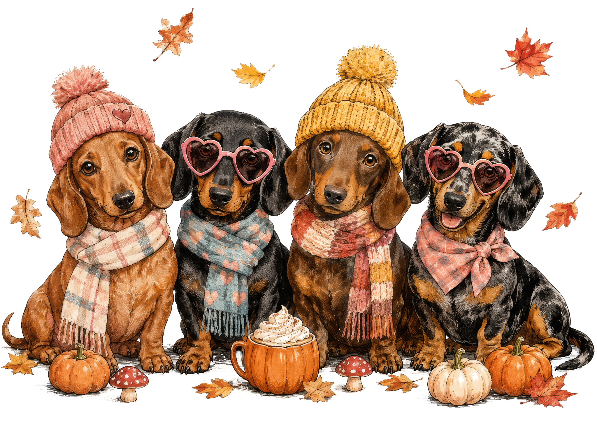 Fall Dachshunds DTF transfer design