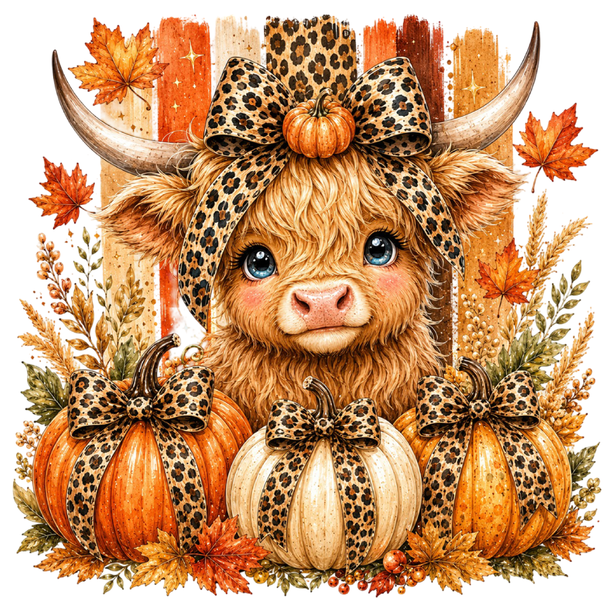 Fall Highland Cow Pumpkin DTF transfer design