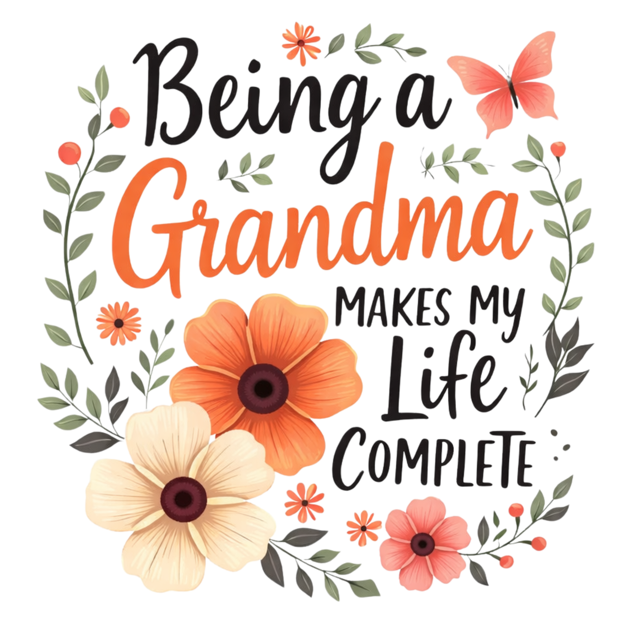 Being a Grandma floral DTF transfer
