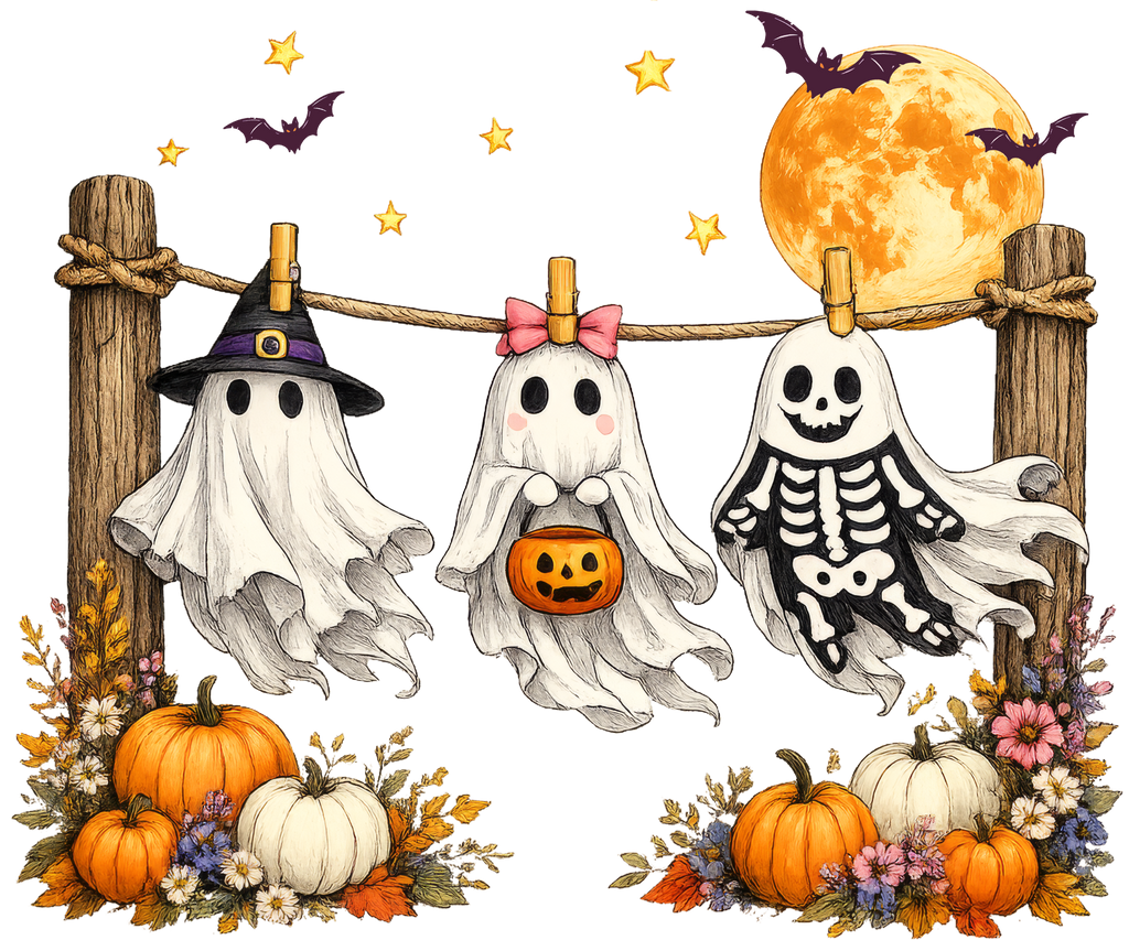 Hanging Ghosts Halloween DTF transfer design