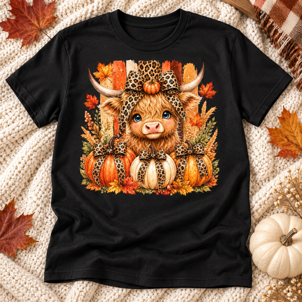 Highland Cow Fall black shirt mockup