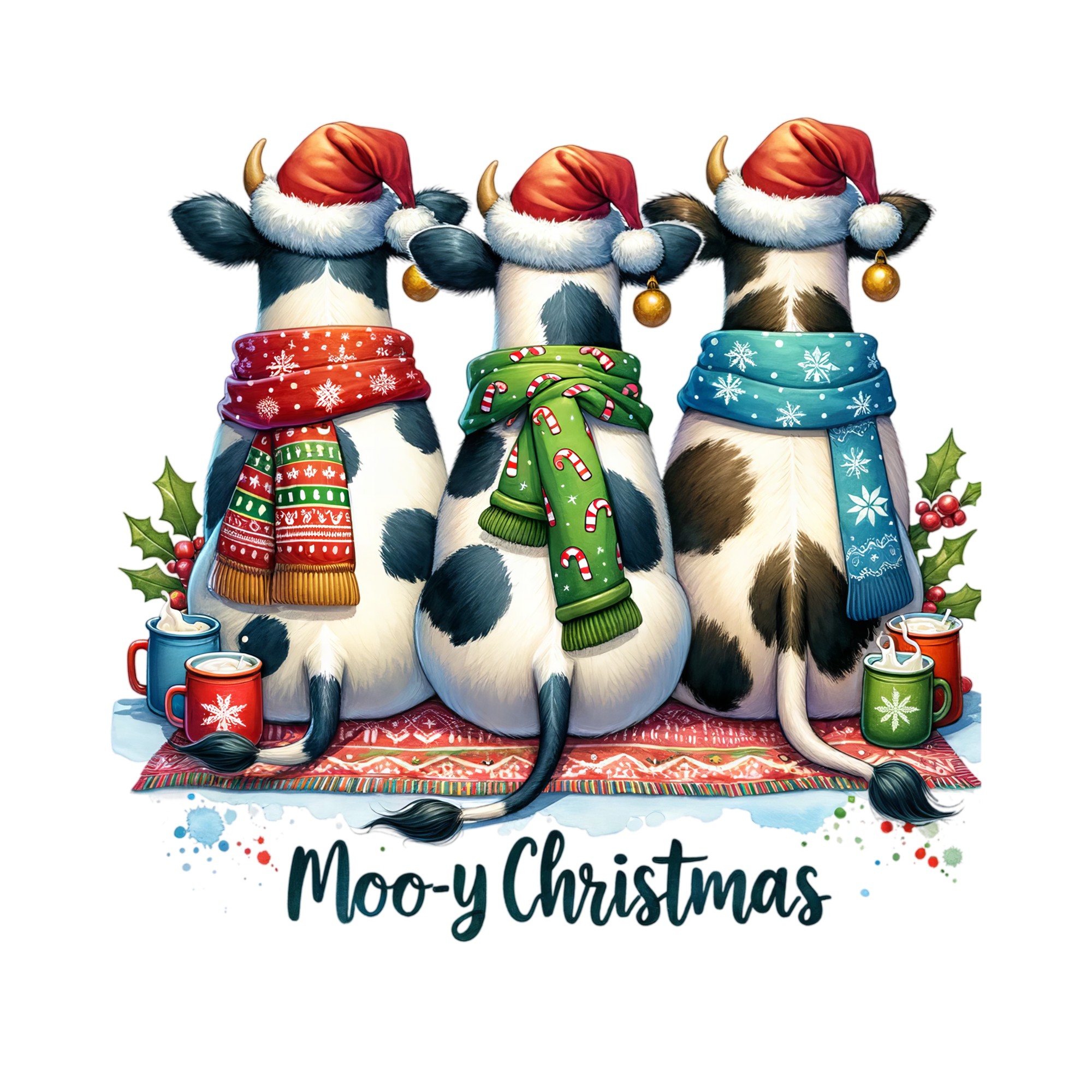 Moo-y Christmas Cow DTF Transfer – Holiday Cow Print