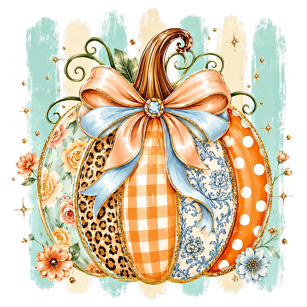 Patchwork Fall Pumpkin DTF transfer design