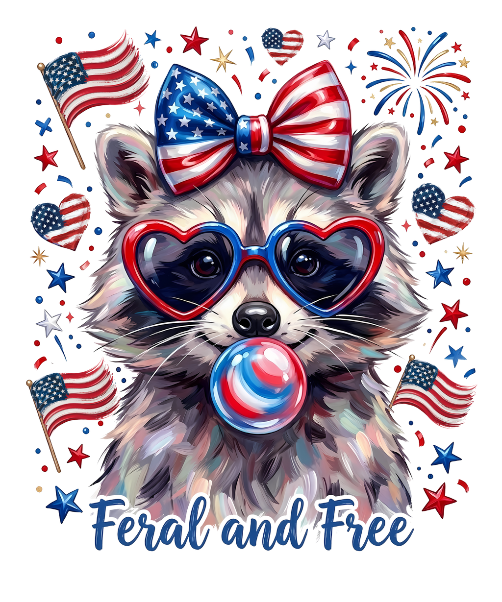 Raccoon red blue DTF transfer