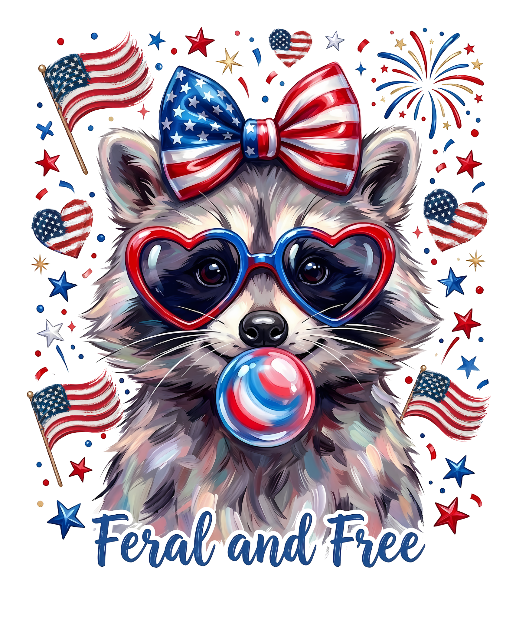 Raccoon red blue DTF transfer