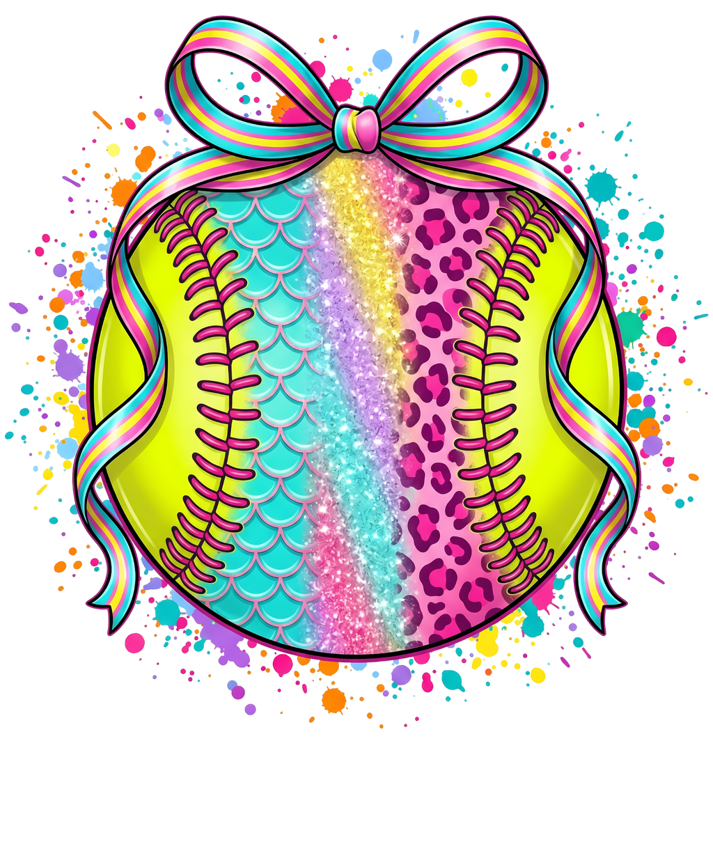 Rainbow bow colorful softball DTF transfer design