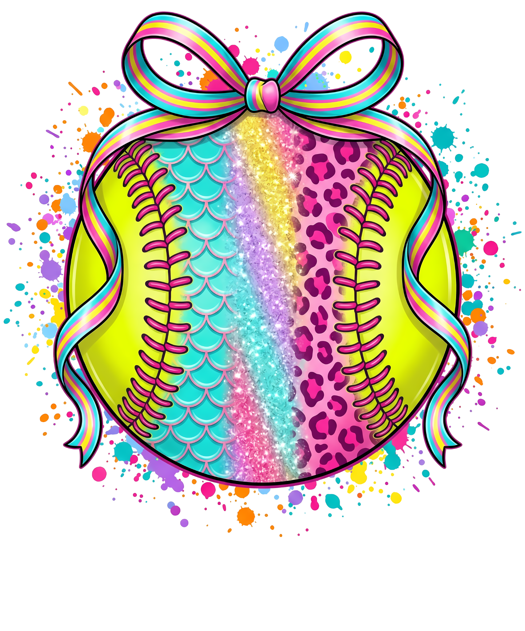 Rainbow bow colorful softball DTF transfer design