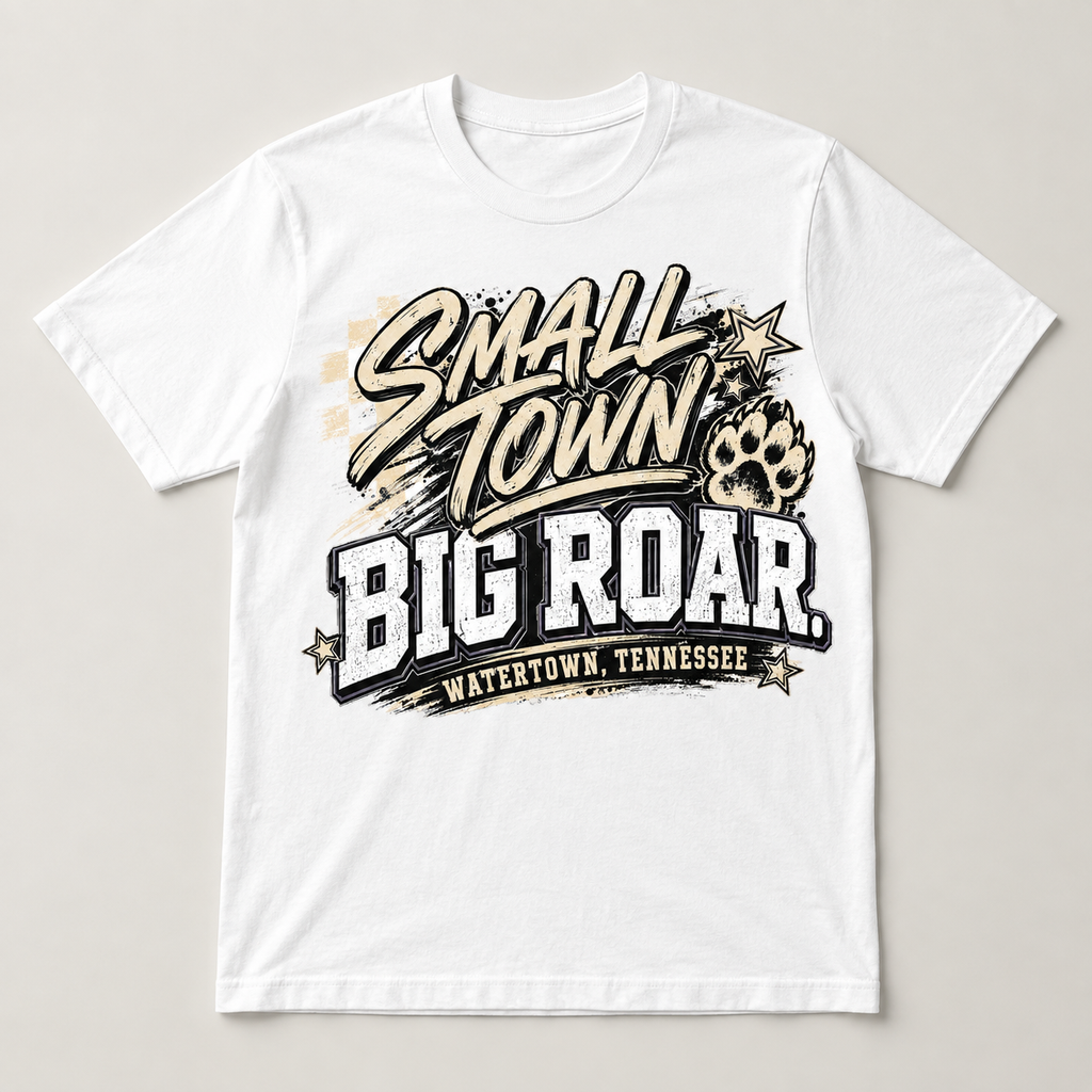 Small Town Big Roar Watertown Tennessee graphic tee in white