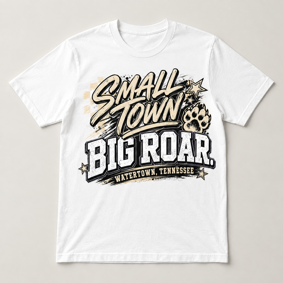 Small Town Big Roar Watertown Tennessee graphic tee in white