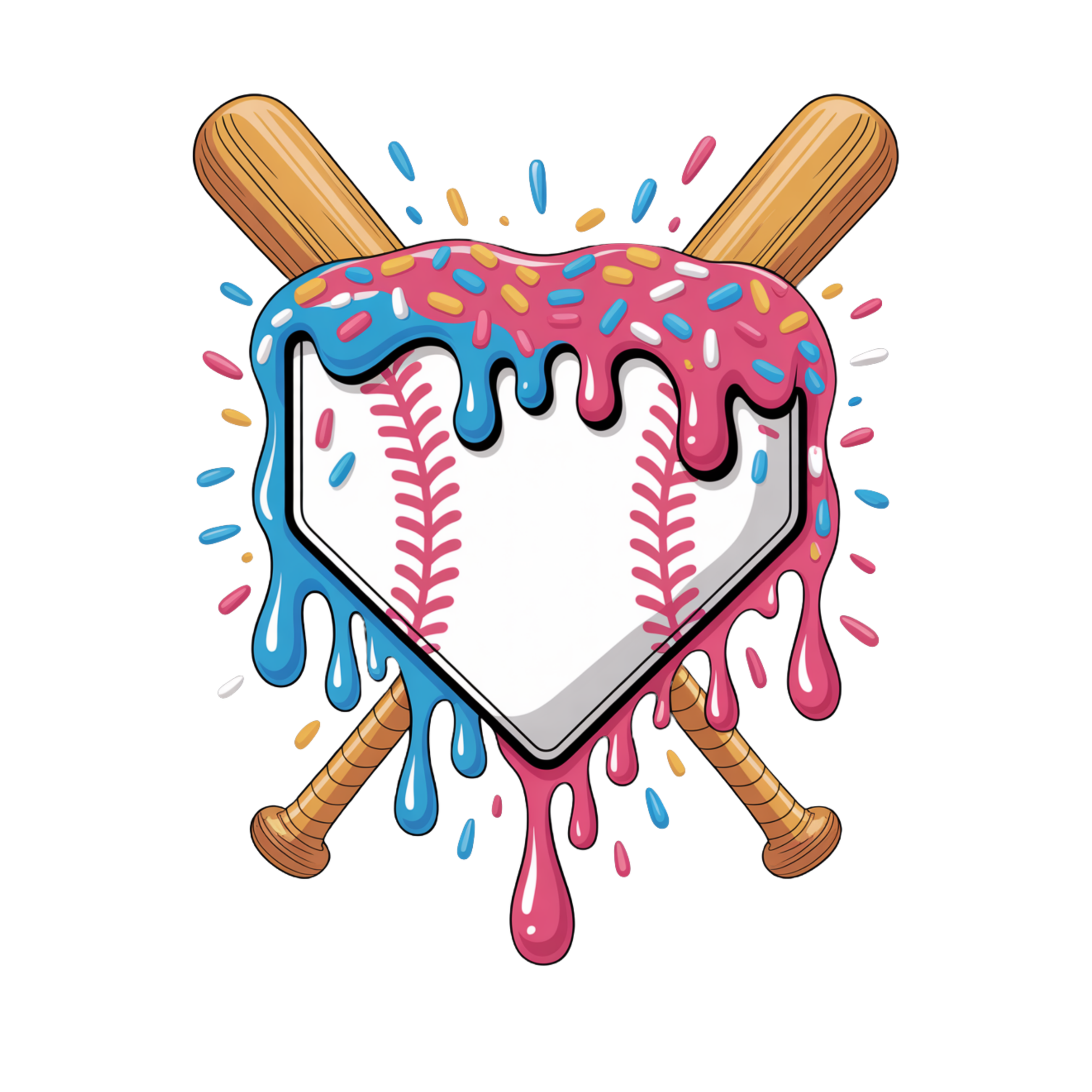 Sweet Baseball Heart DTF Transfer – Pink and Blue Drip Print
