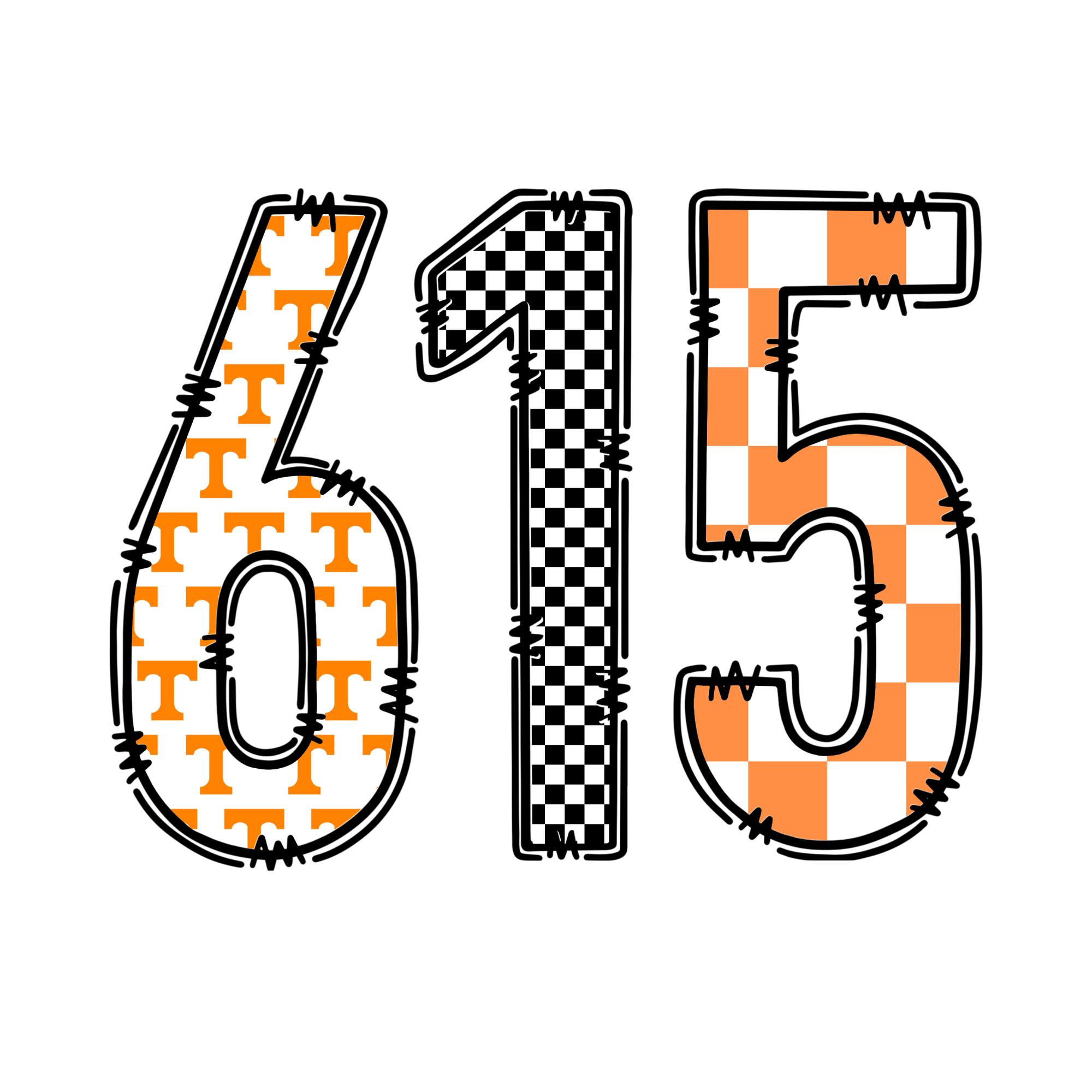 Tennessee 615 DTF Transfer – Orange Checkerboard Local Print