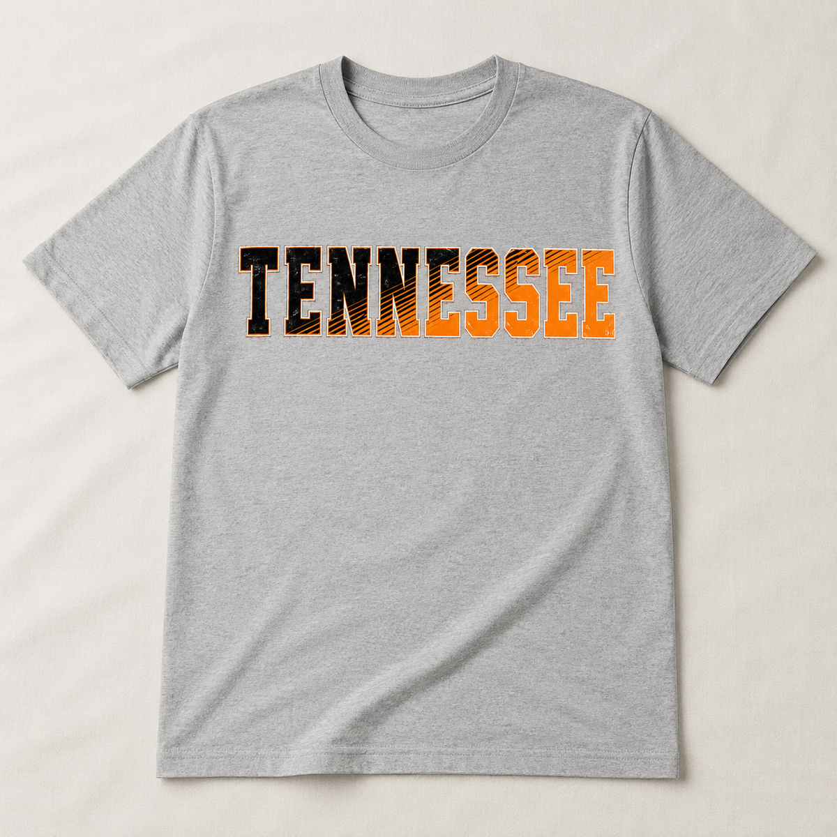 Tennessee orange and black diagonal graphic tee on ash gray shirt