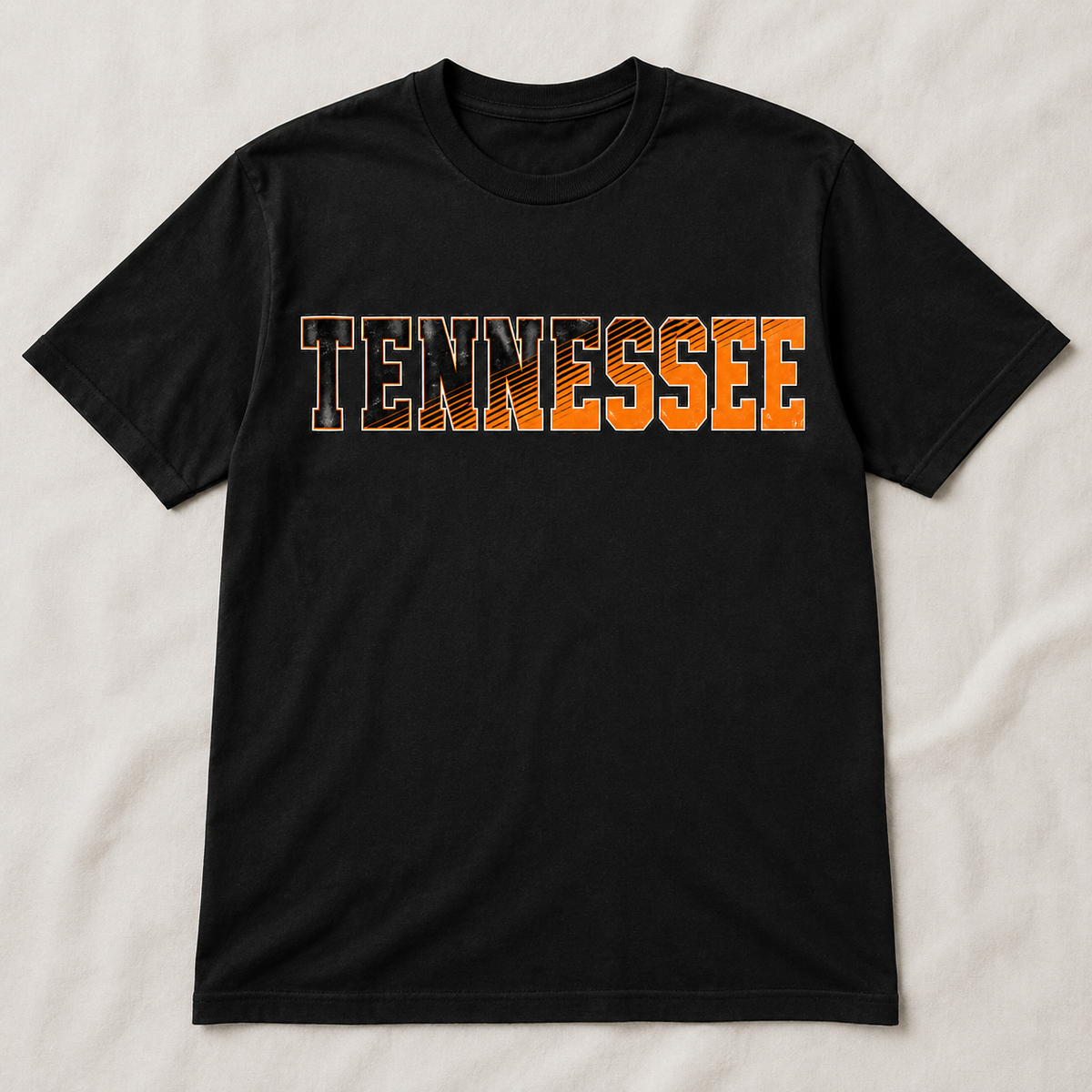Tennessee orange and black diagonal graphic tee on black shirt