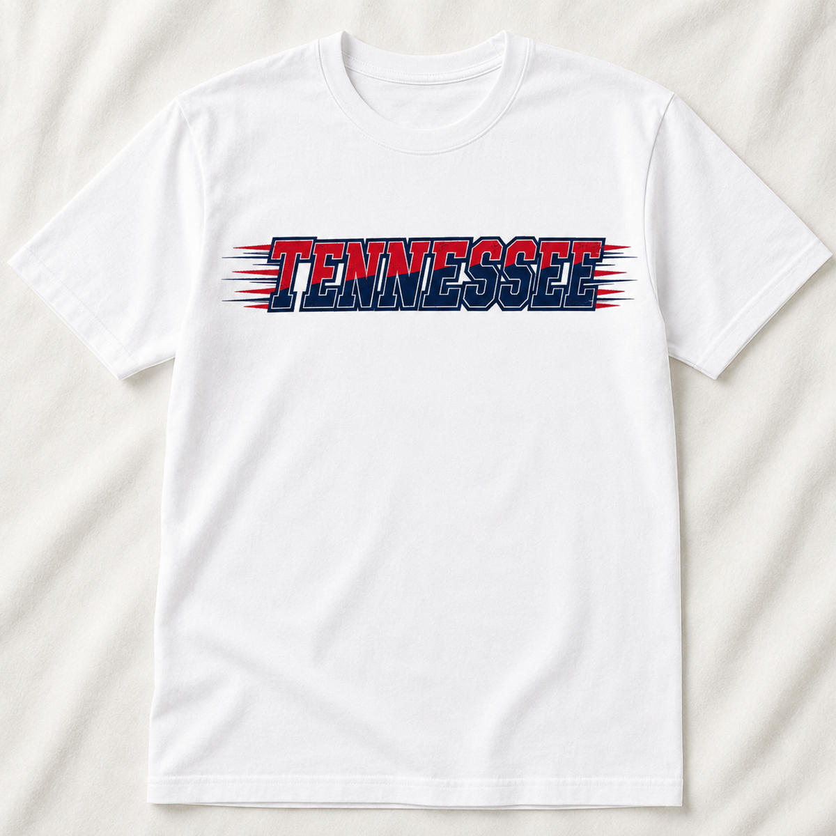 Tennessee red and navy speed lines graphic tee on white shirt