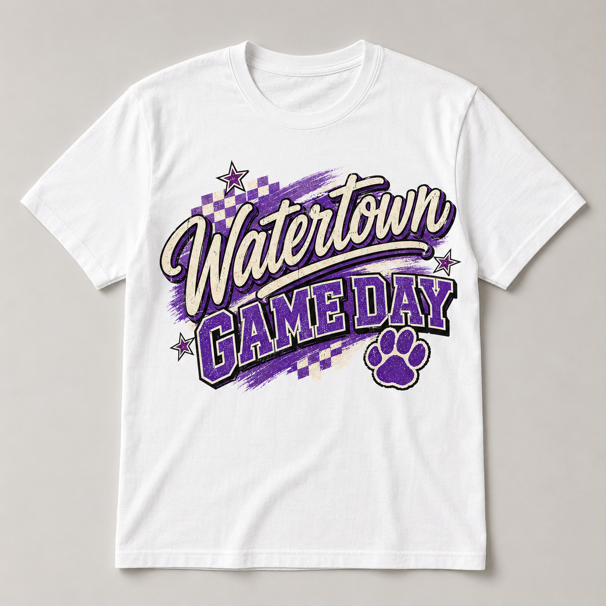 Watertown Game Day graphic tee on white shirt