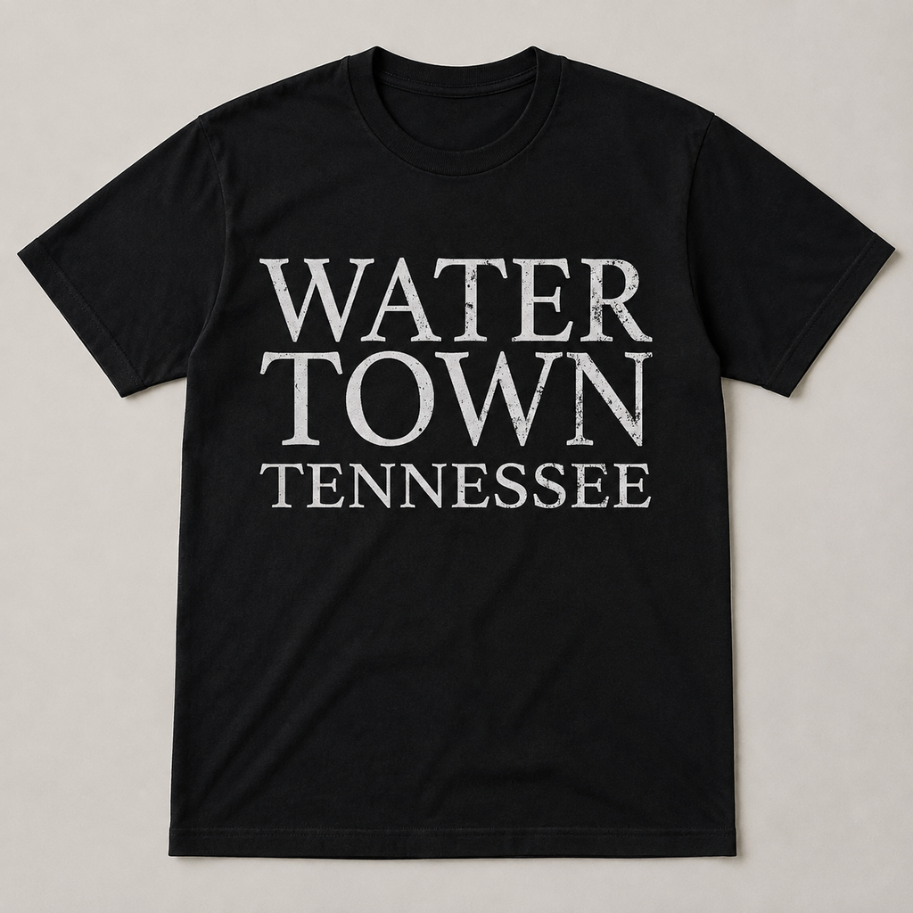Watertown Tennessee distressed block graphic tee on black shirt