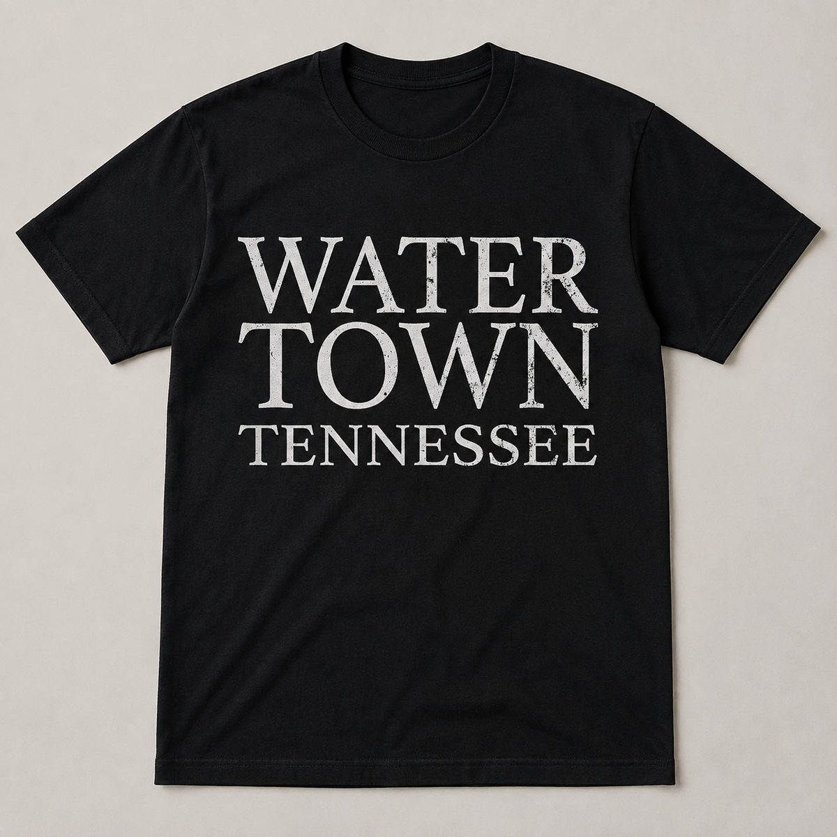 Watertown Tennessee distressed block graphic tee on black shirt