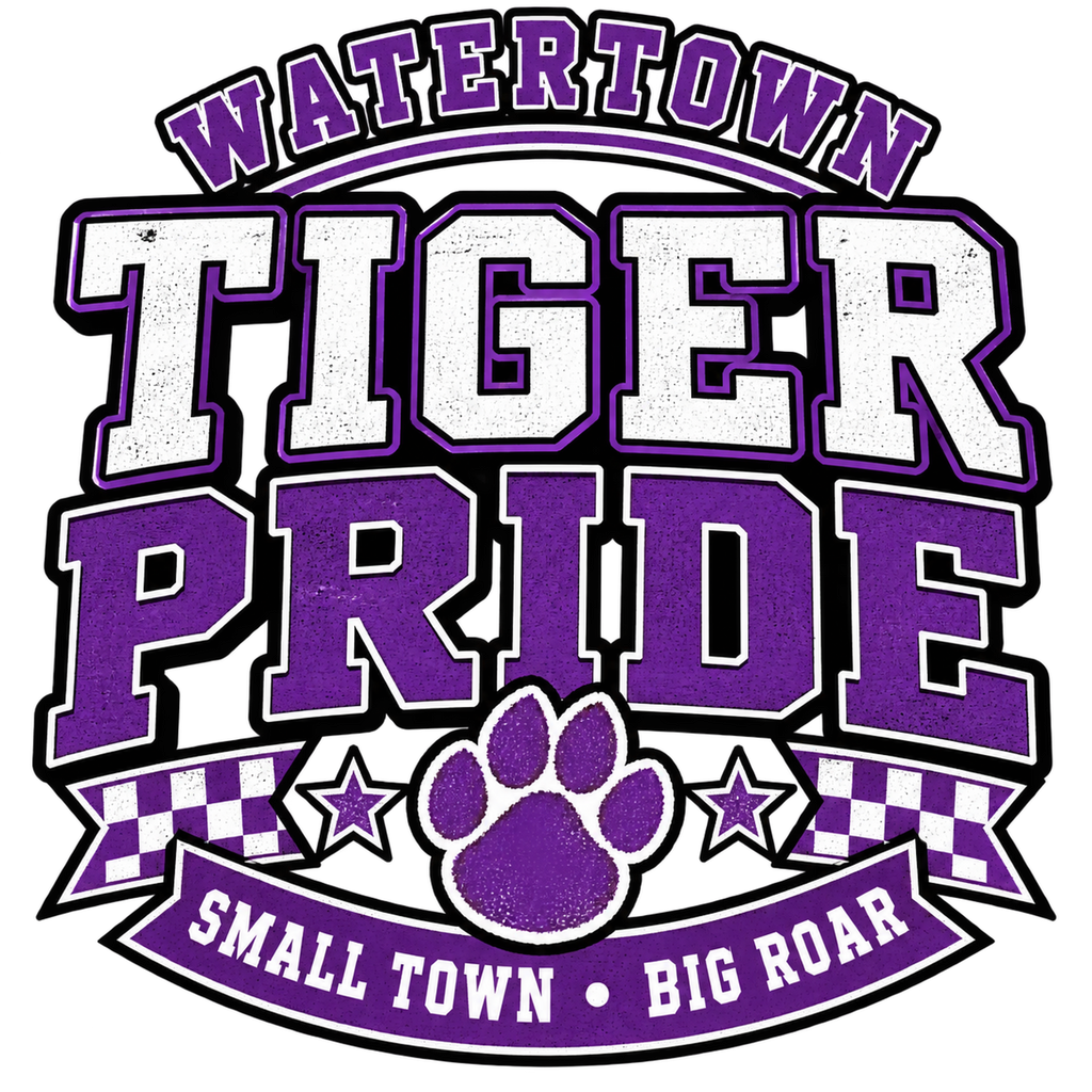Watertown Tiger Pride Small Town Big Roar purple school spirit graphic