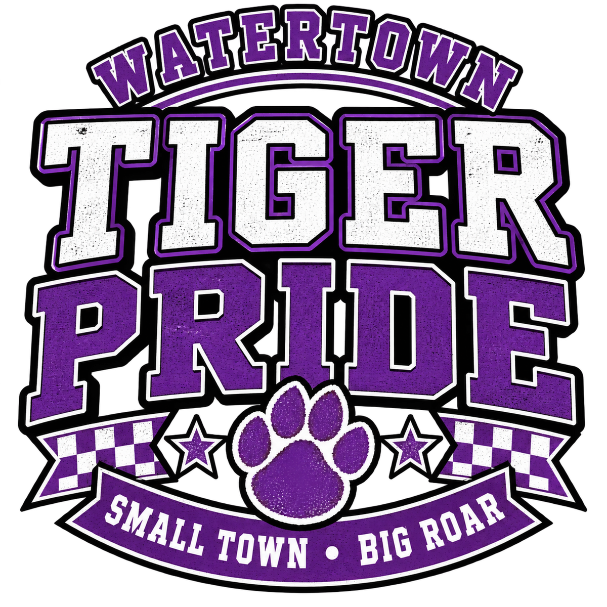 Watertown Tiger Pride Small Town Big Roar purple school spirit graphic