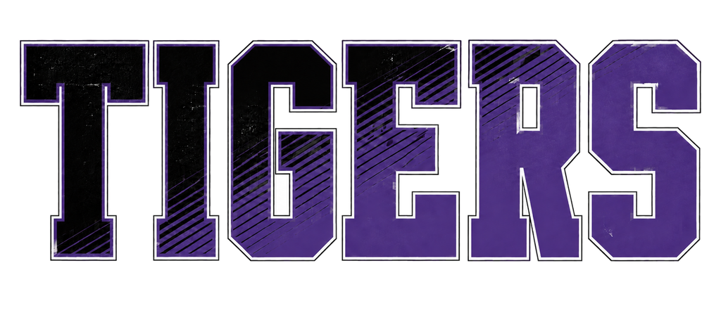 Tigers black and purple diagonal school spirit design