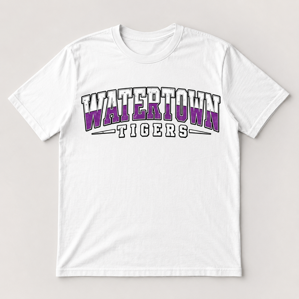 Watertown Tigers collegiate graphic tee on a white shirt