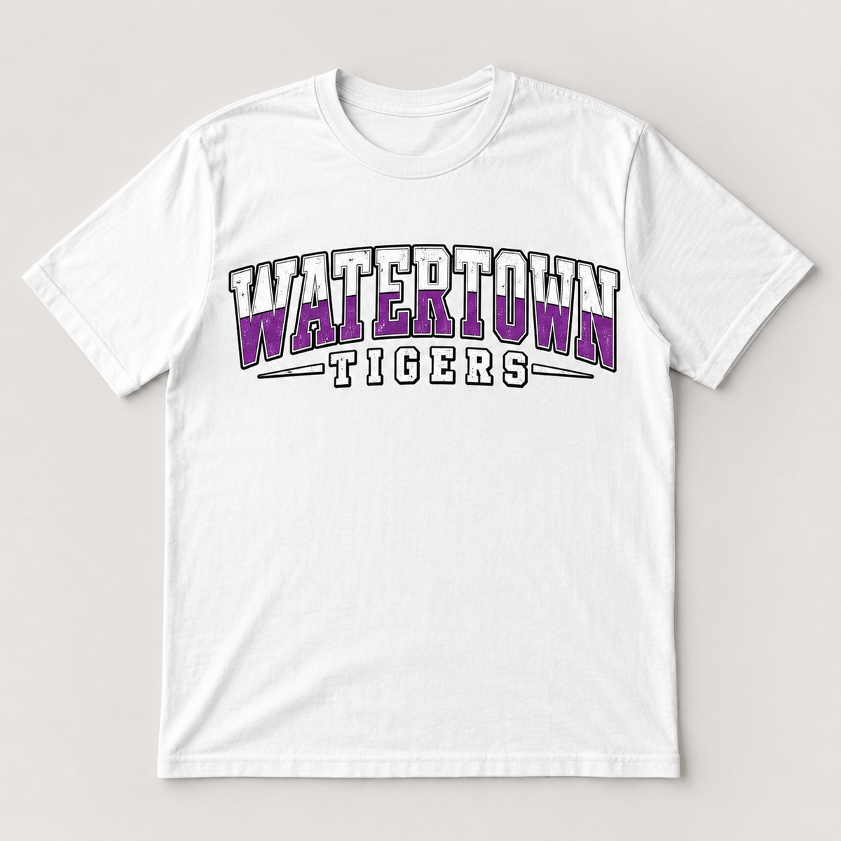 Watertown Tigers collegiate graphic tee on a white shirt
