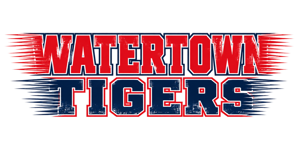 Watertown Tigers patriotic red white and blue speedline graphic