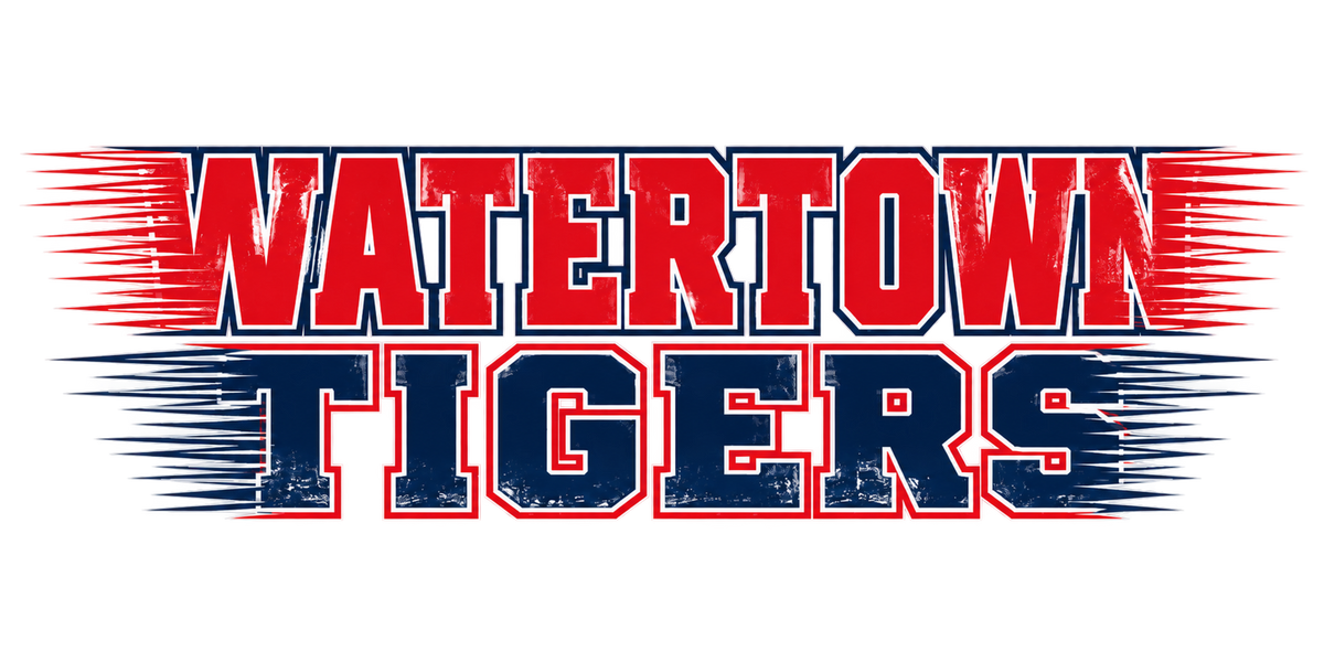 Watertown Tigers patriotic red white and blue speedline graphic