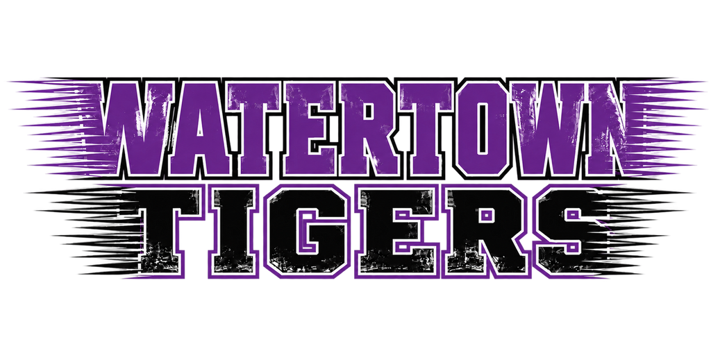 Watertown Tigers purple and black distressed speedline graphic