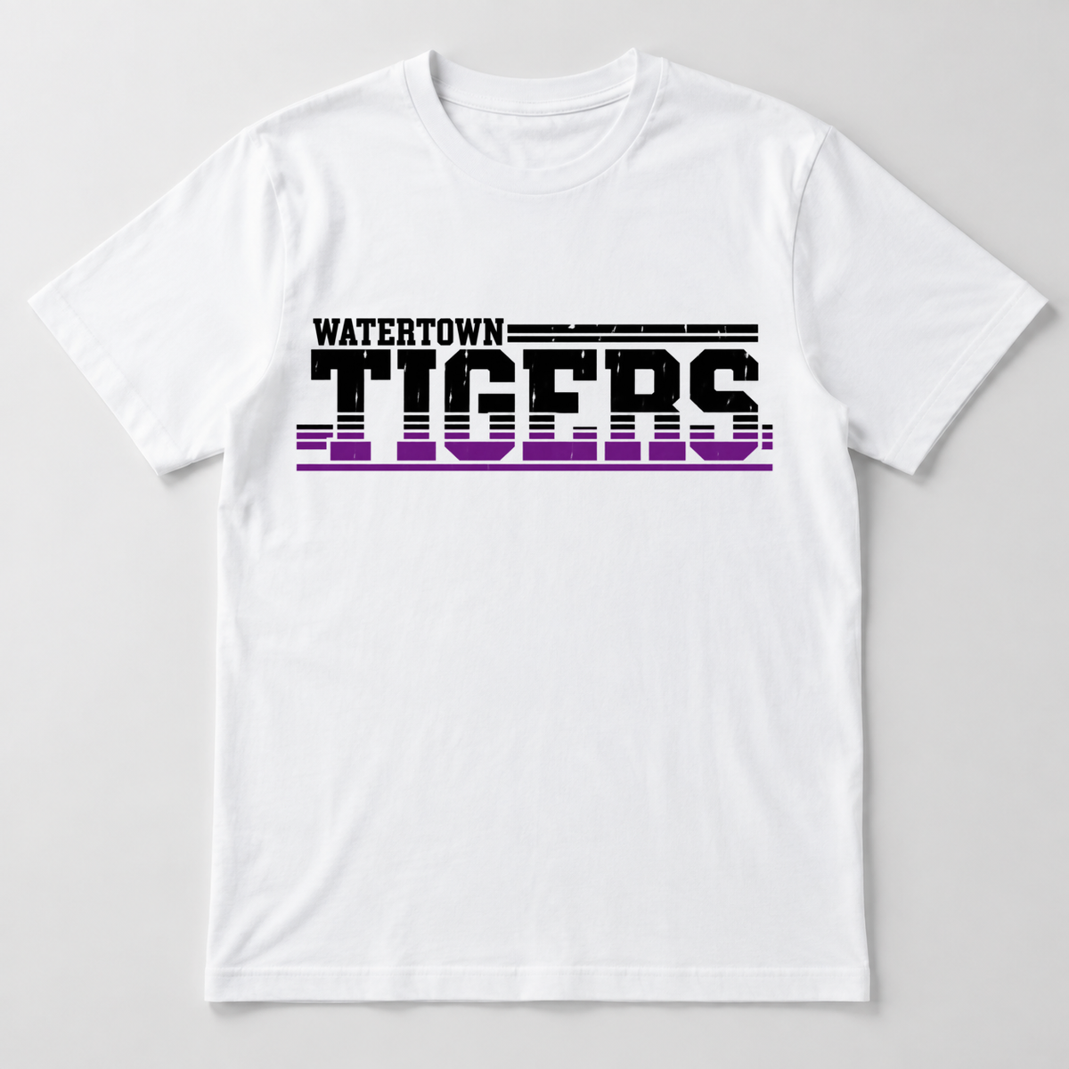Watertown Tigers retro stripe graphic tee on a white shirt